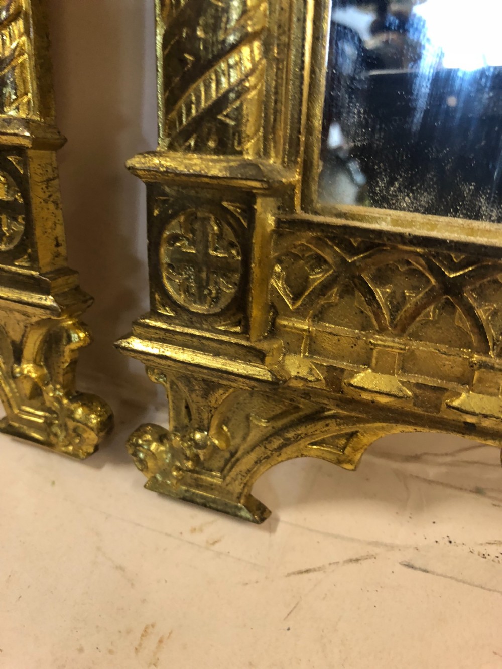 C19th Gothic mirror triptych in gilded bronze  View XIV