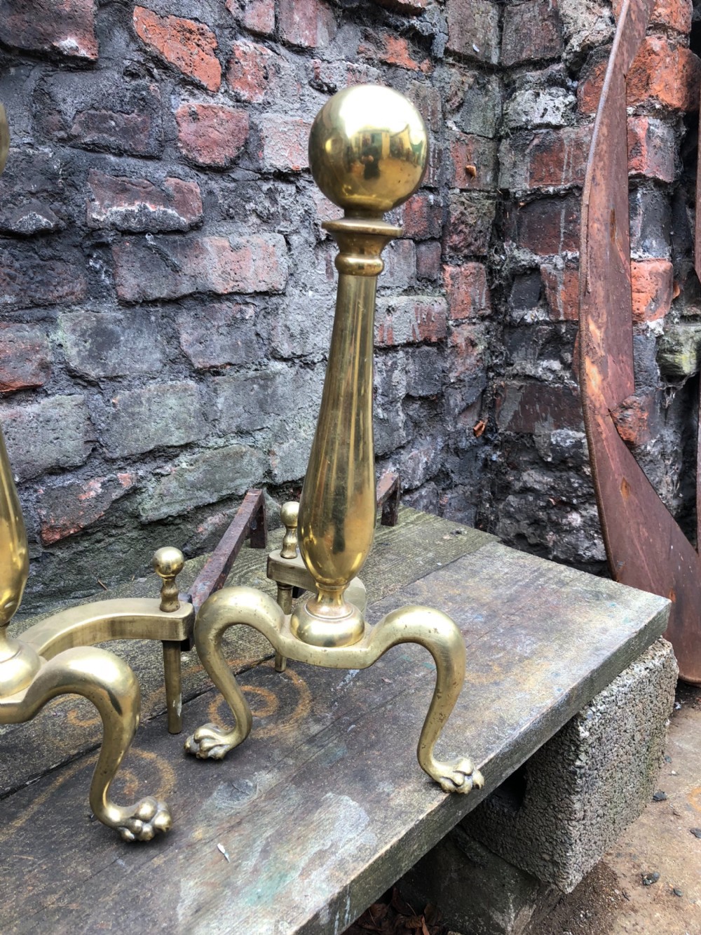 C19th brass Andirons  View II