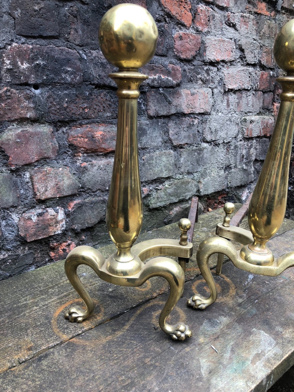 C19th brass Andirons  View III