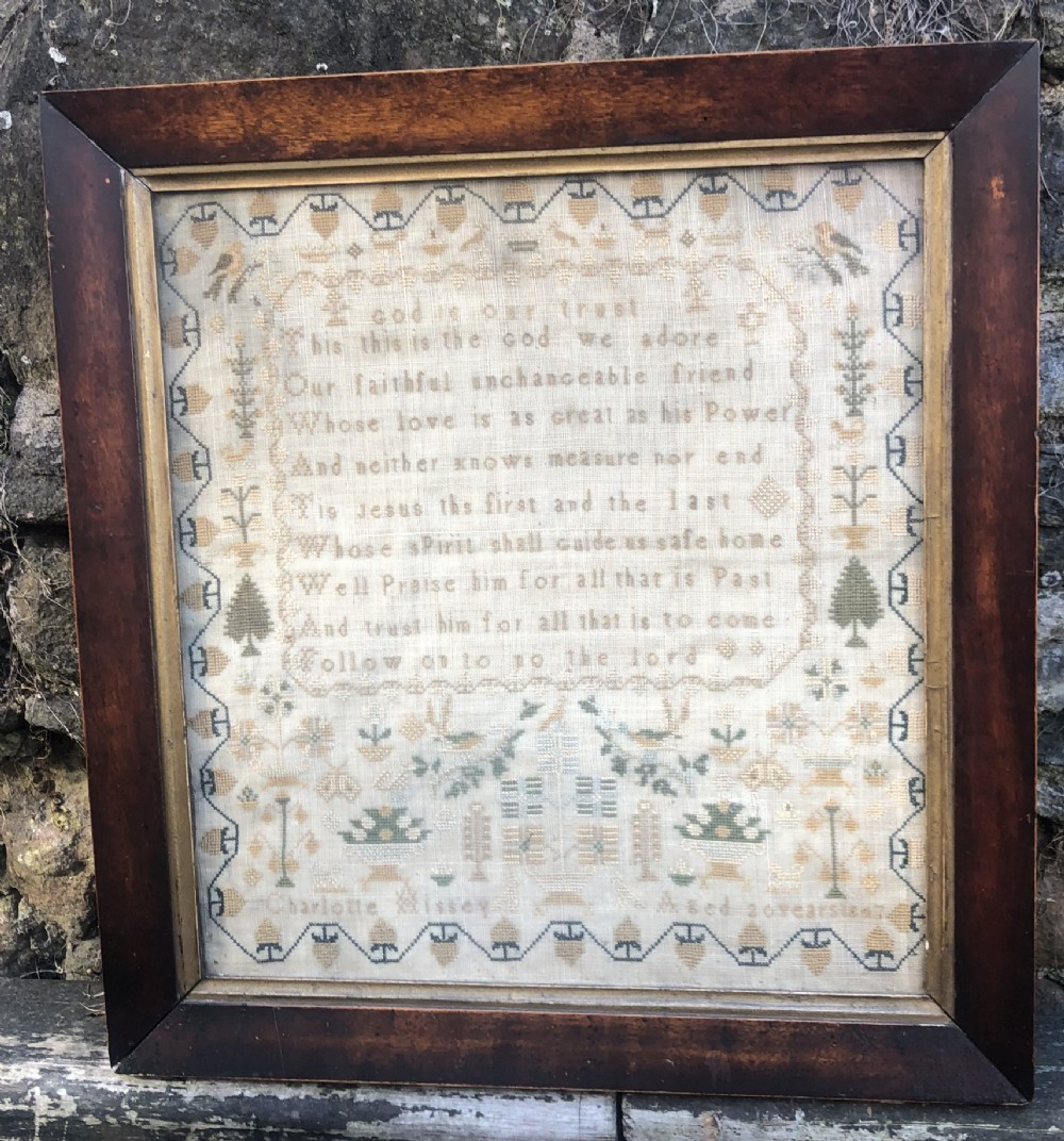 C19th woolwork sampler by Charlotte Hissy 1847