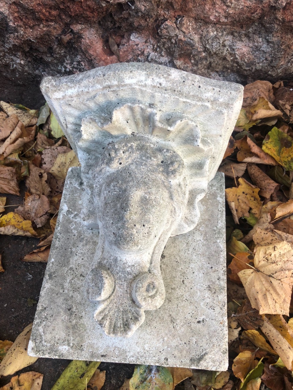 Early  20th Pair cast stone corbels mounted on stone backs  View III