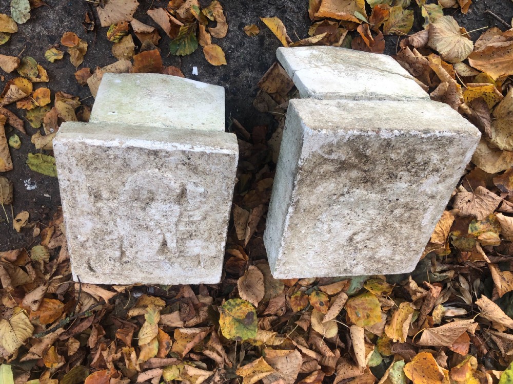 Early  20th Pair cast stone corbels mounted on stone backs  View VII