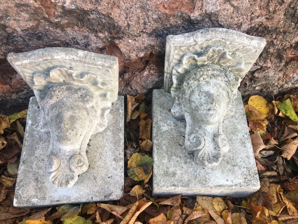 Early  20th Pair cast stone corbels mounted on stone backs  View VIII