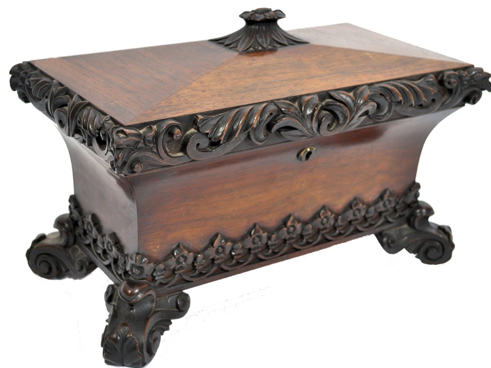 Large early C19th rosewood sarcophagus tea caddy 