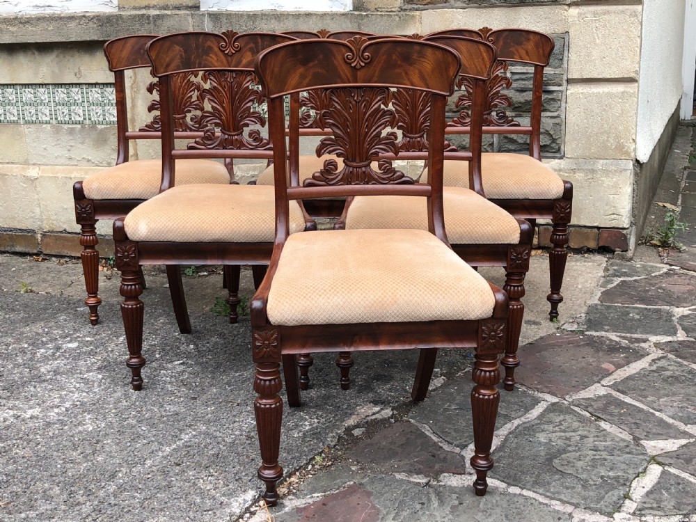 Set of six carved mahogany dining chairs 