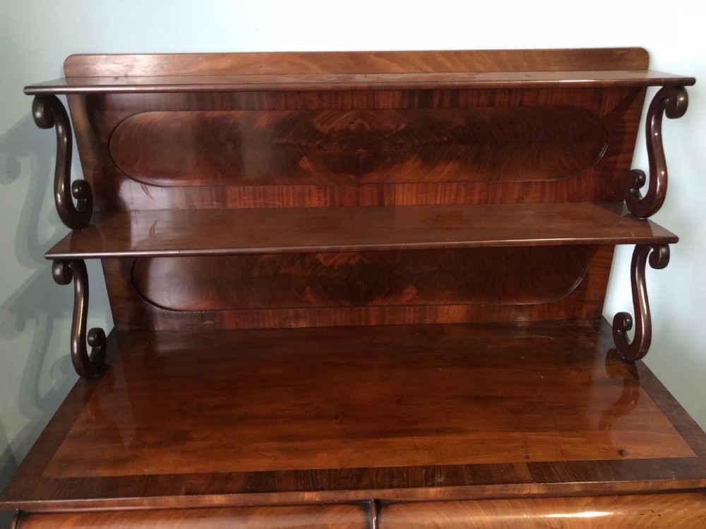 C19th mahogany chiffonier with c scrolled superstructure View II