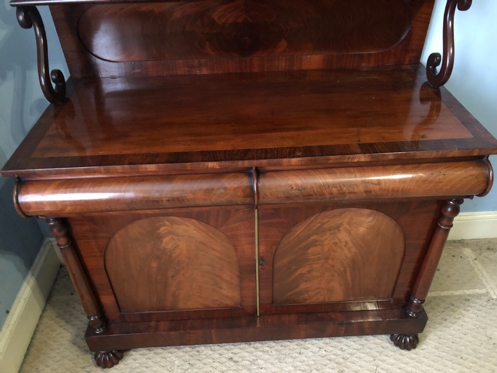 C19th mahogany chiffonier with c scrolled superstructure View III