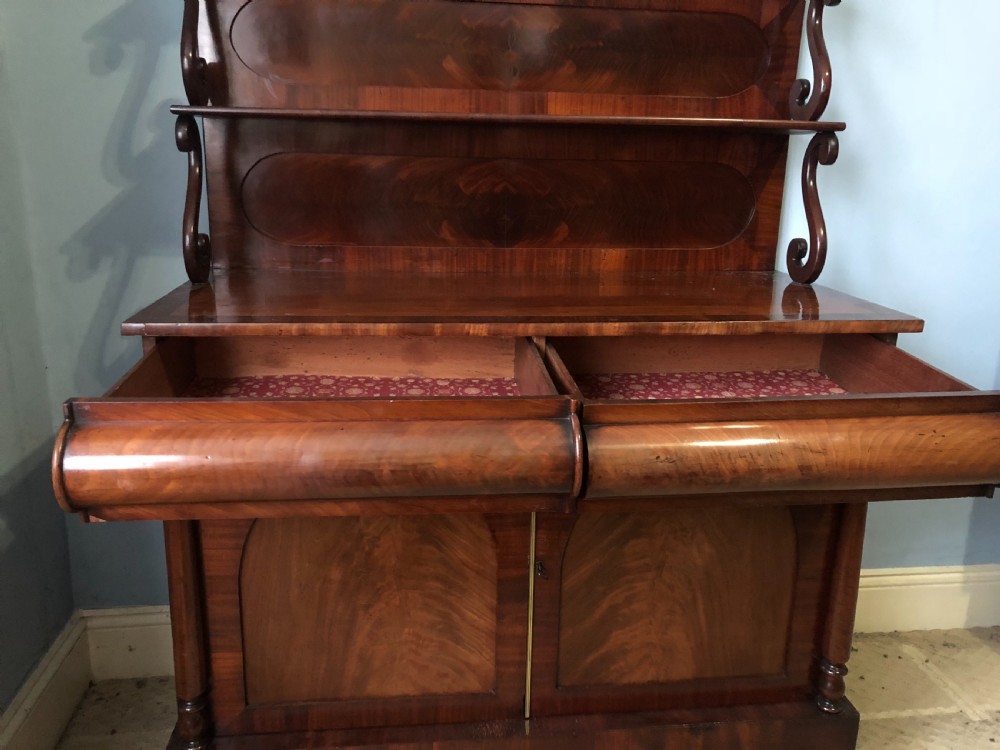 C19th mahogany chiffonier with c scrolled superstructure View X