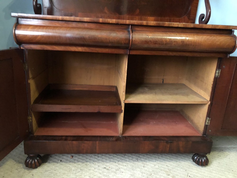 C19th mahogany chiffonier with c scrolled superstructure View XI