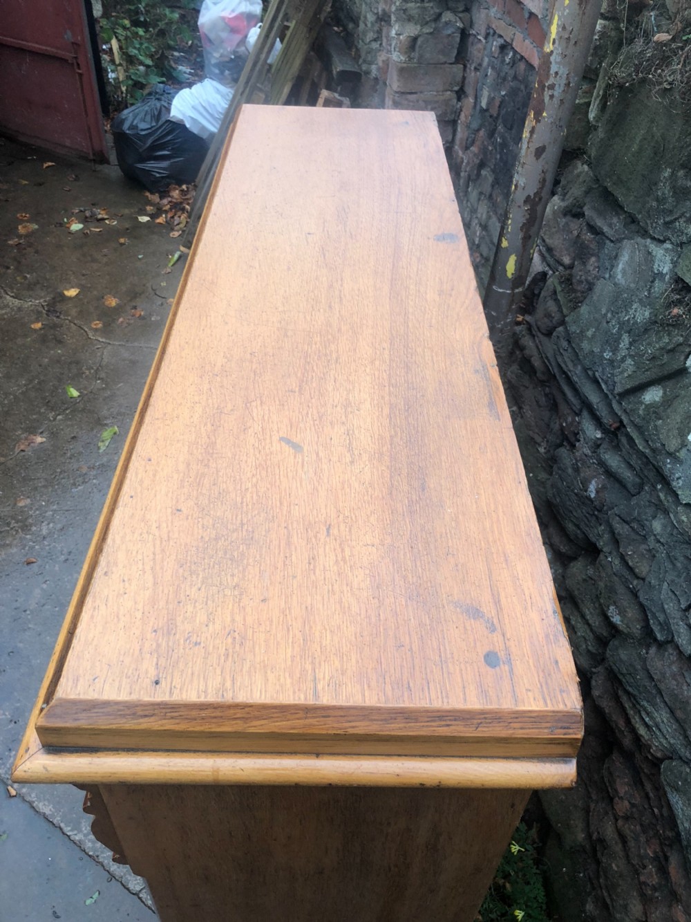C19th golden oak floor standing bookcase with two drawers  View IV