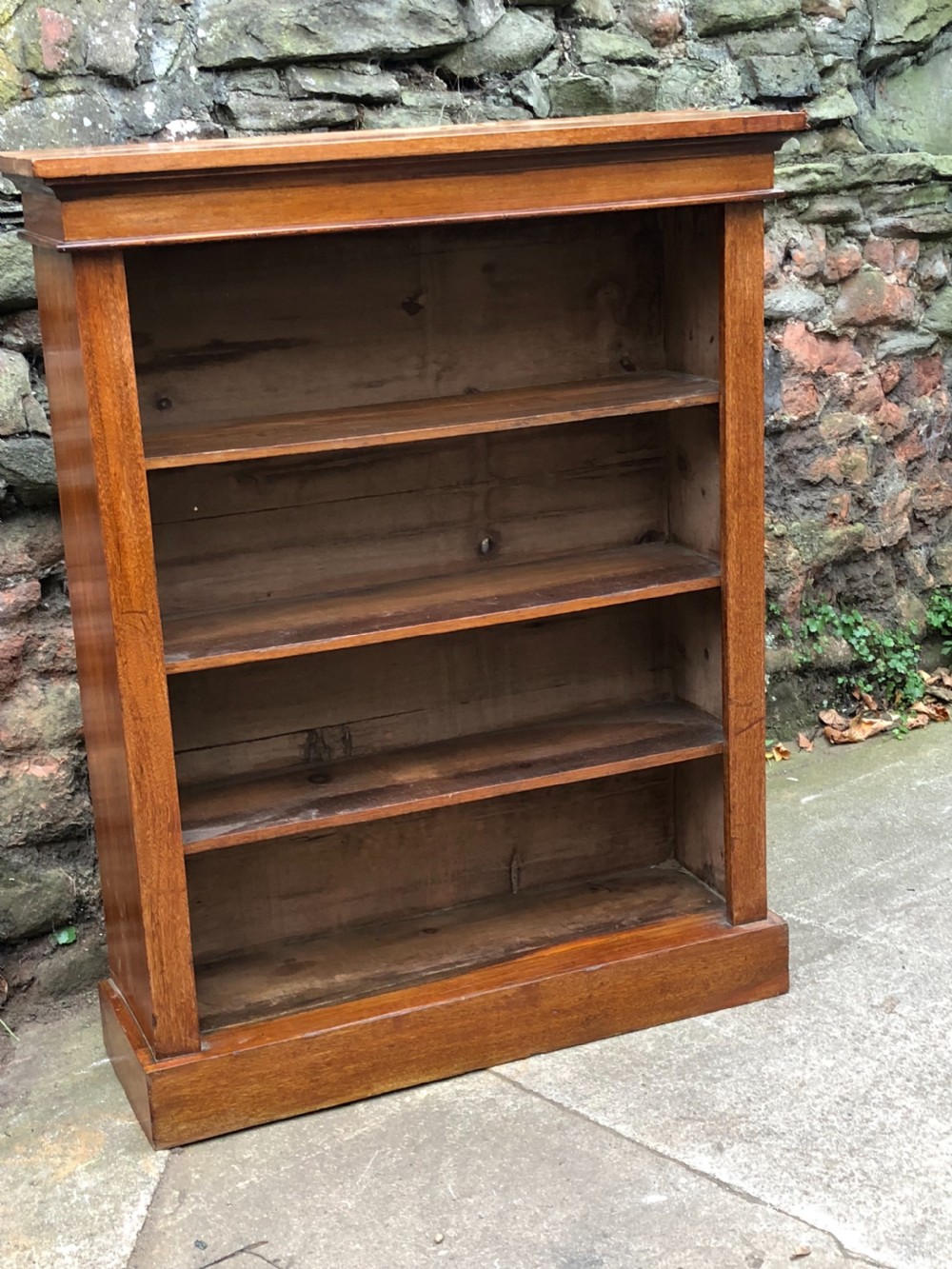 Small walnut veneered open bookcase with adjustable shelves  View II