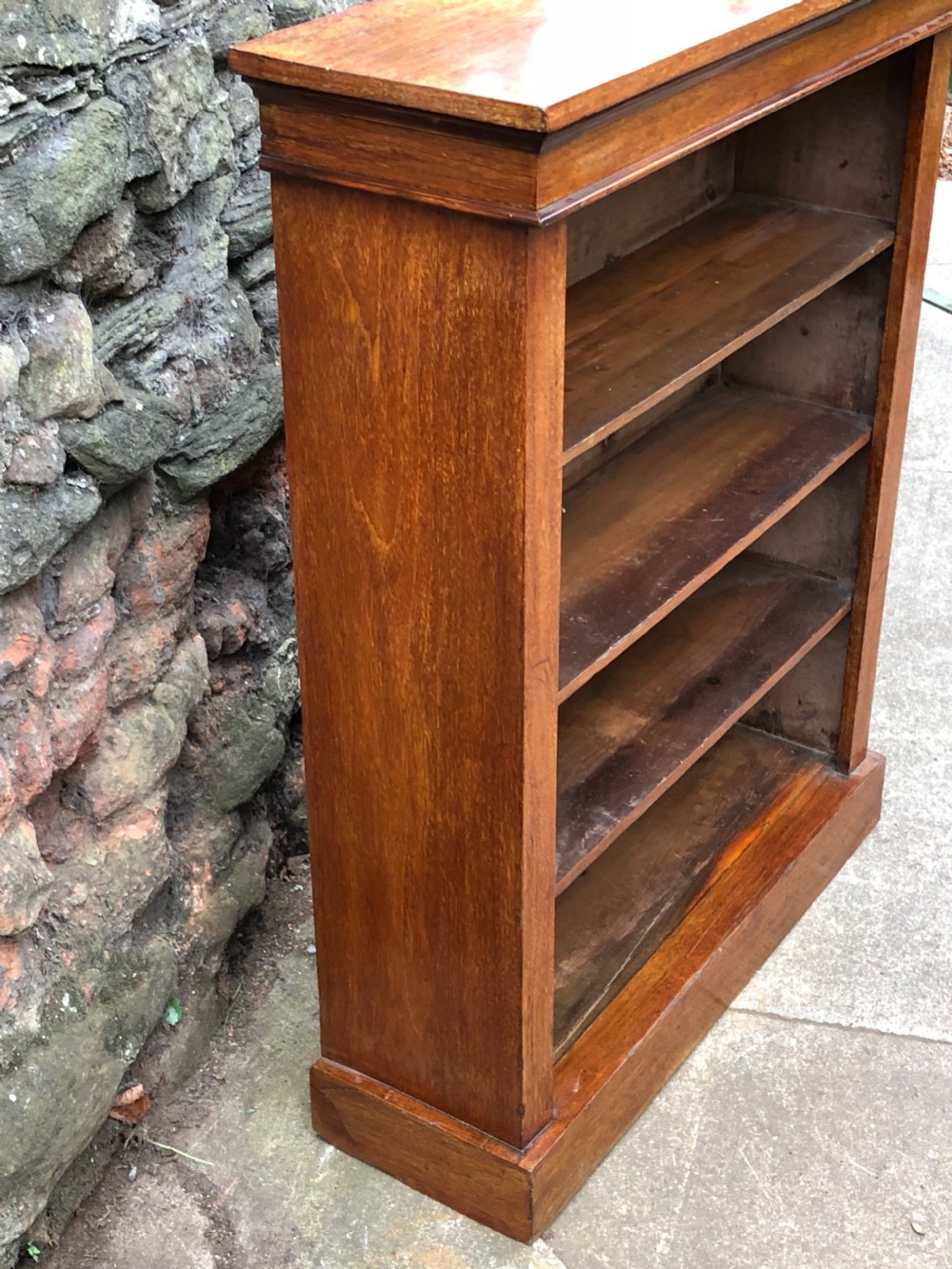 Small walnut veneered open bookcase with adjustable shelves  View V