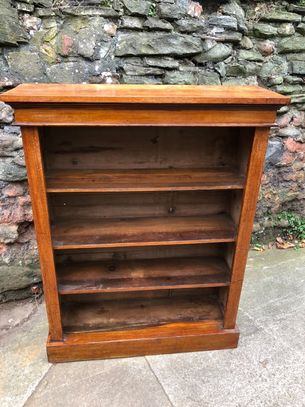 Small walnut veneered open bookcase with adjustable shelves  View X