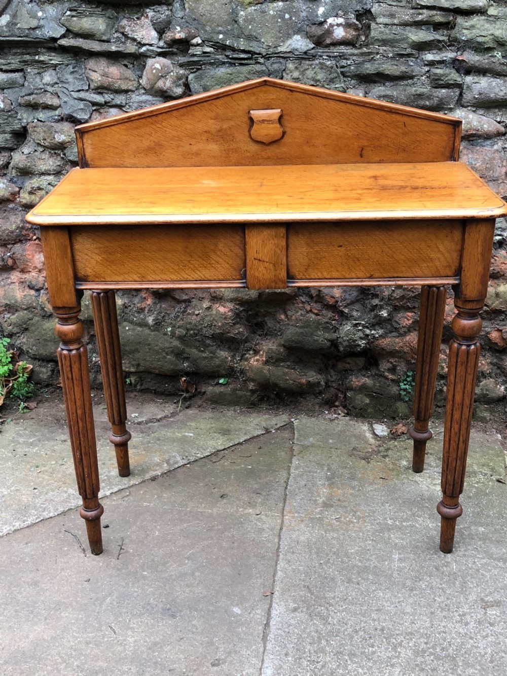 C19th golden oak hall table of small proportions on fluted legs View V