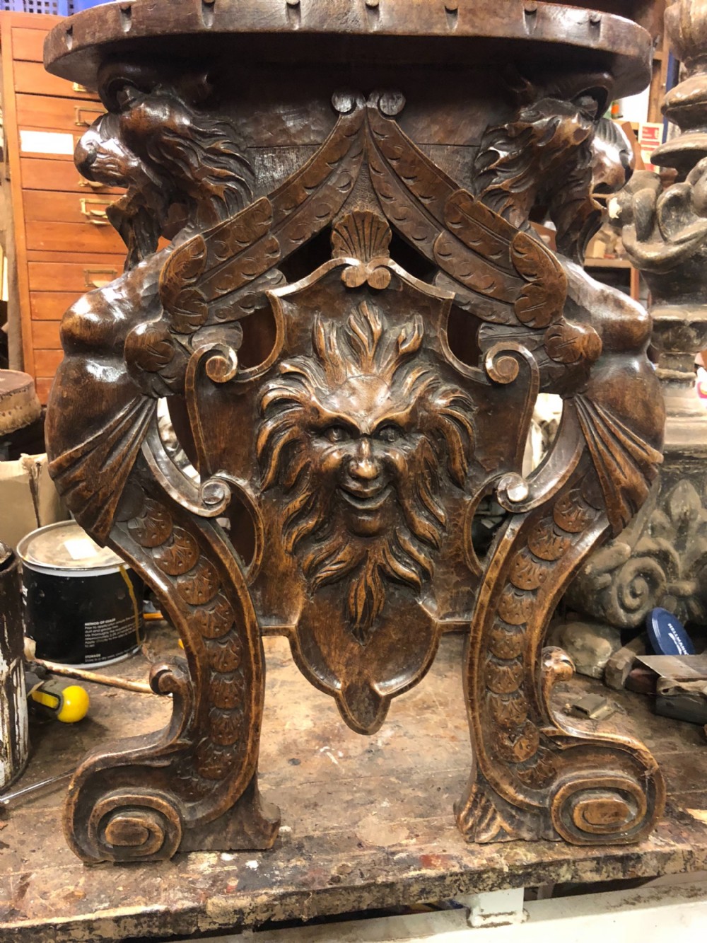 C19th pair of sgabello walnut carved hall chairs  View IX