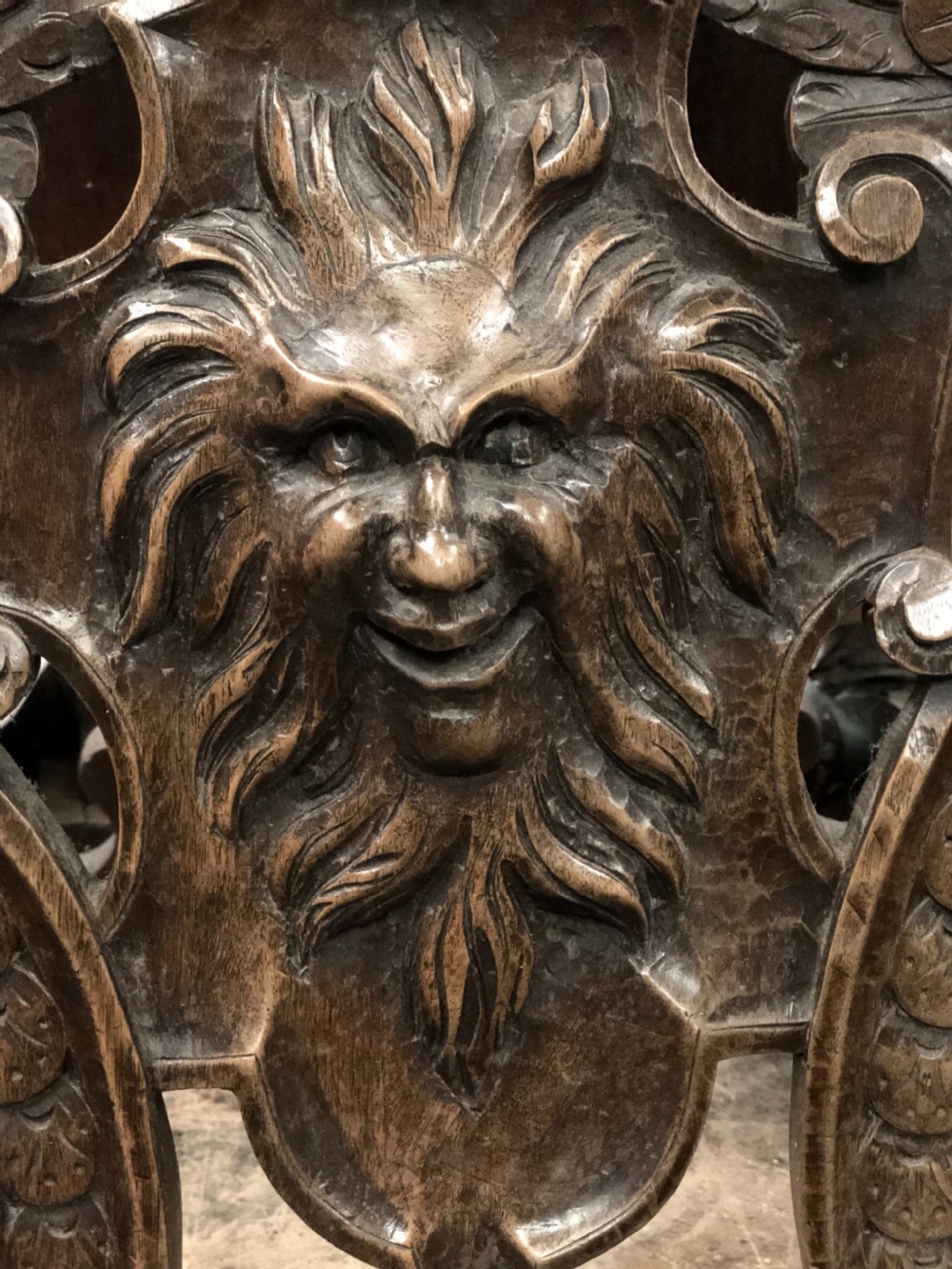 C19th pair of sgabello walnut carved hall chairs  View XI