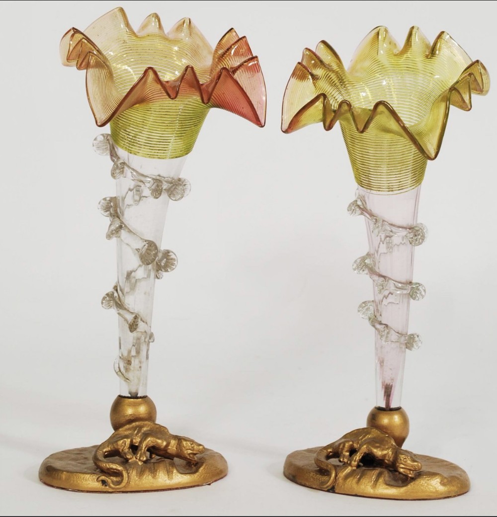 A pair of glass epergne  centre pieces 