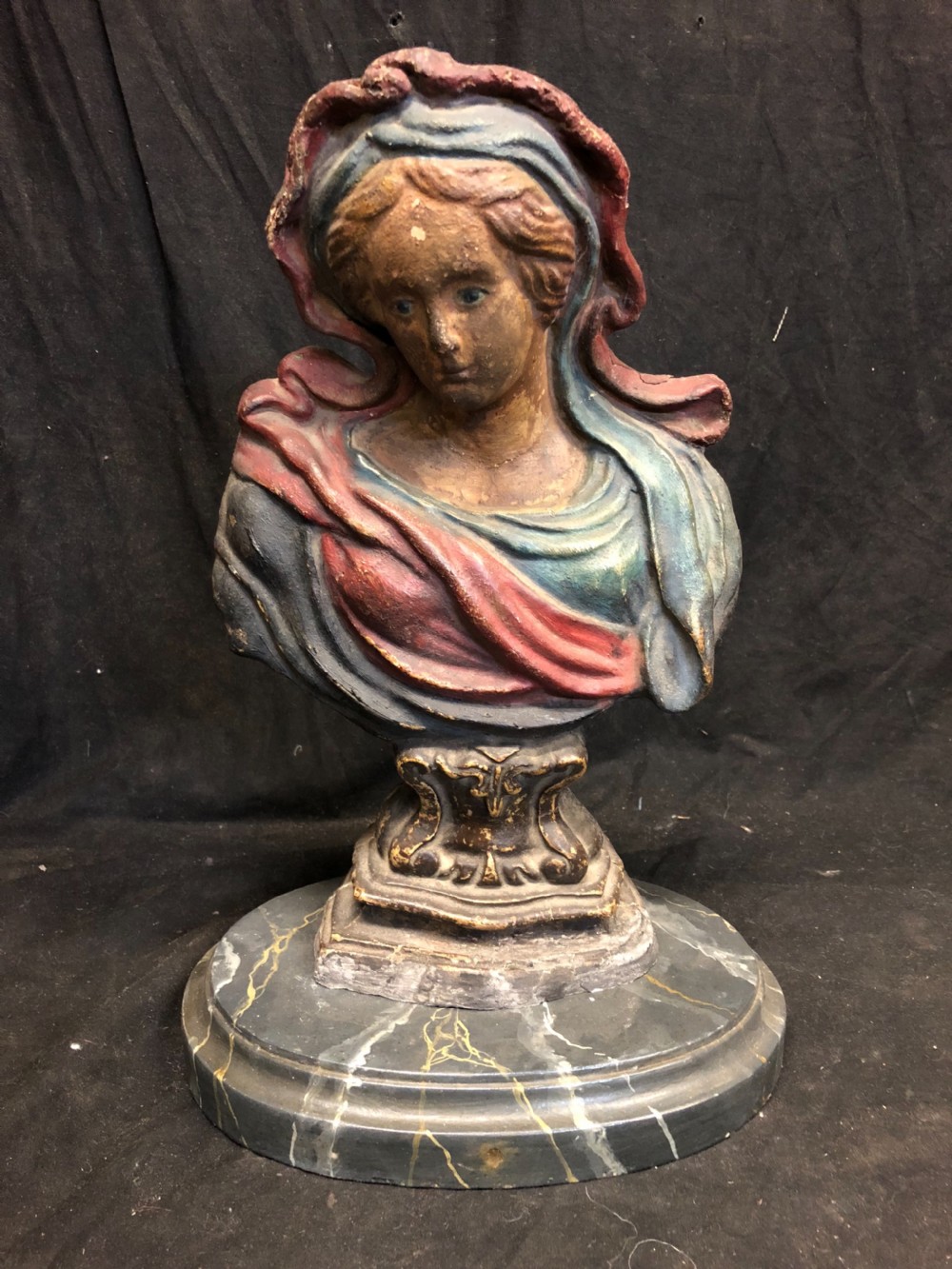 Polychrome bust of the Virgin Mary made in papier-mâché  View II