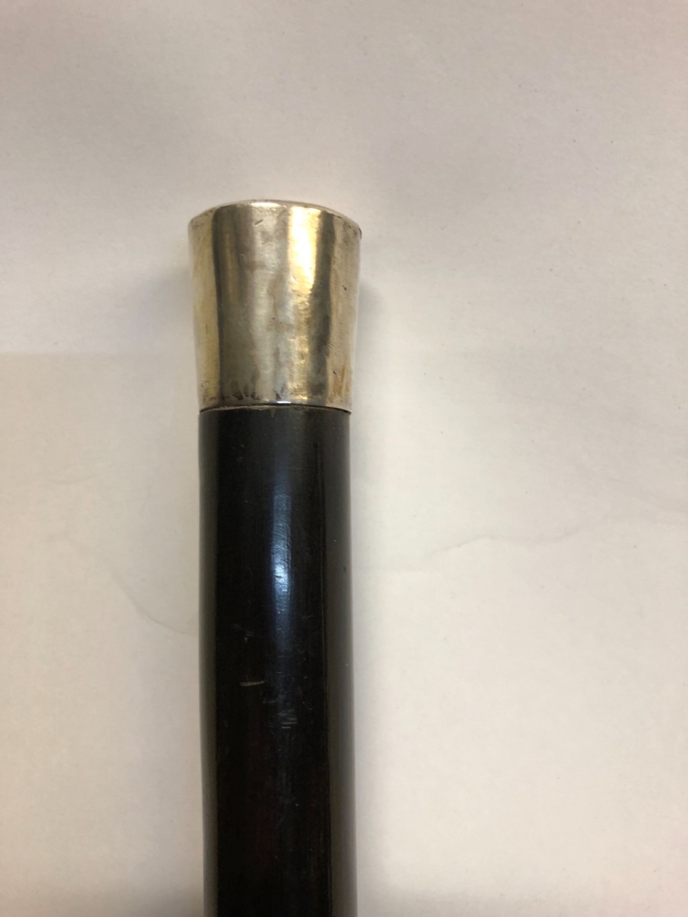 White metal topped ebony dress cane  View II