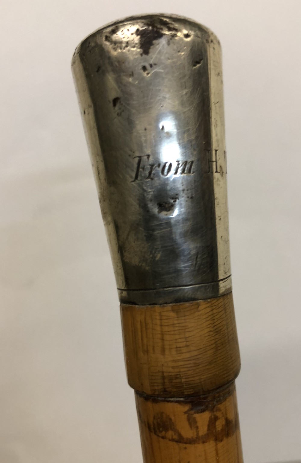 C19th white metal topped mallaca cane 