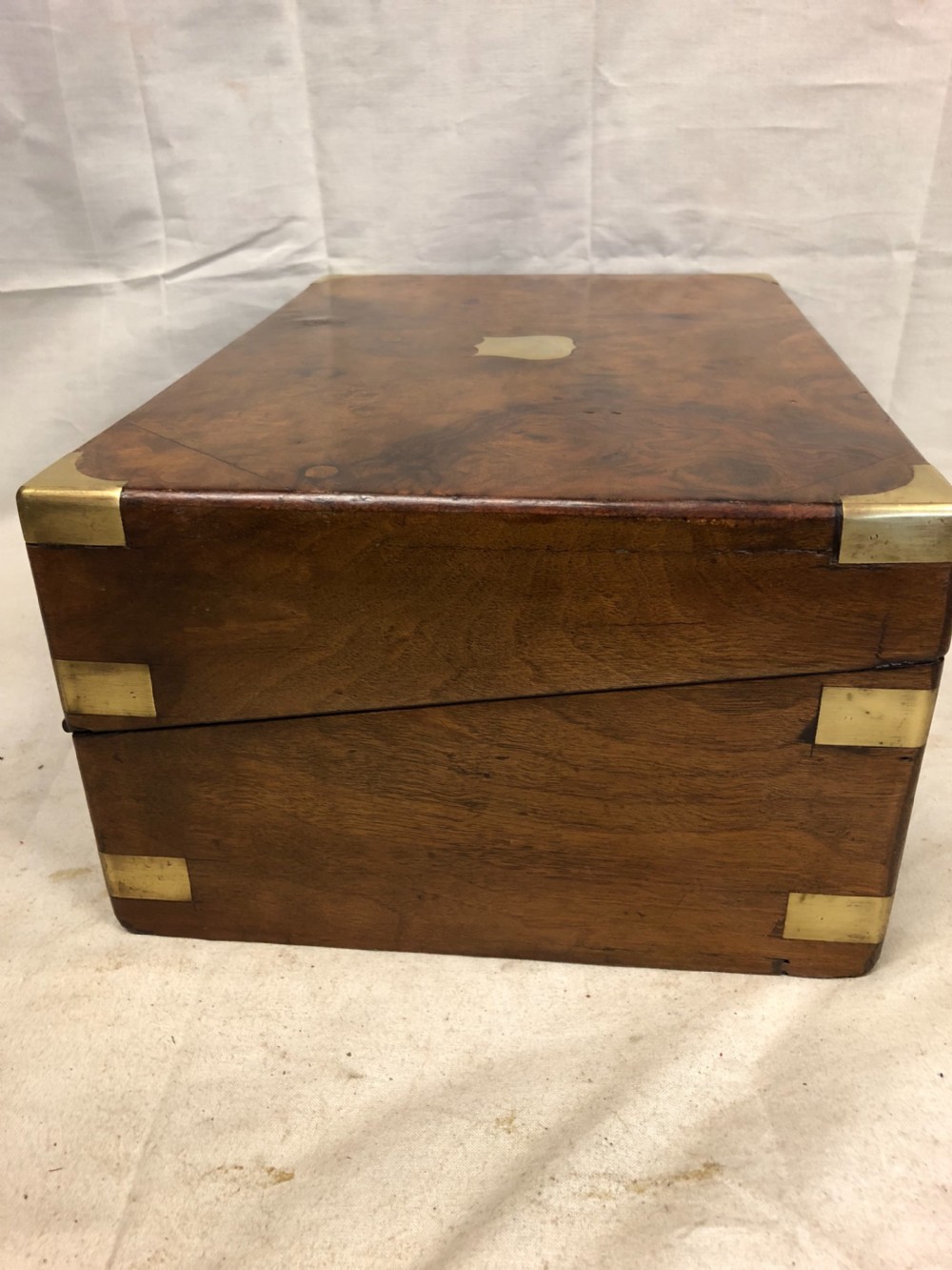 C19th burr walnut brass bound writing slope  View II