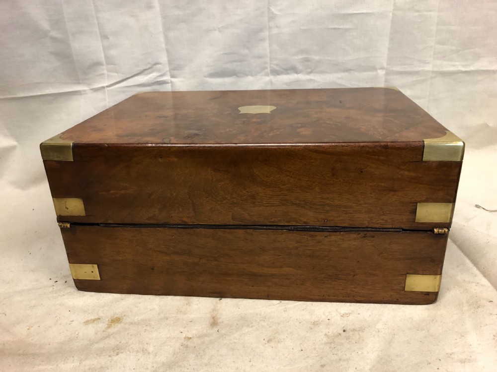 C19th burr walnut brass bound writing slope  View III