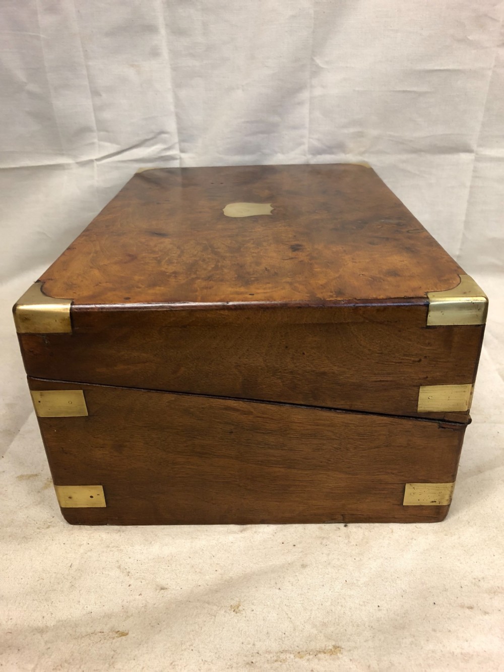C19th burr walnut brass bound writing slope  View IV