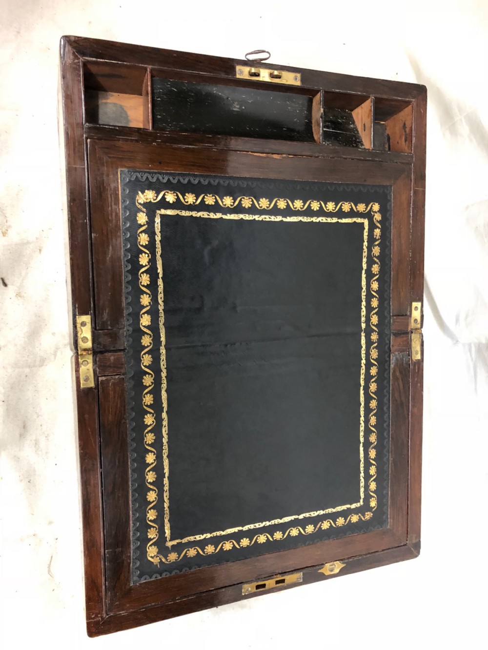 C19th burr walnut brass bound writing slope  View V