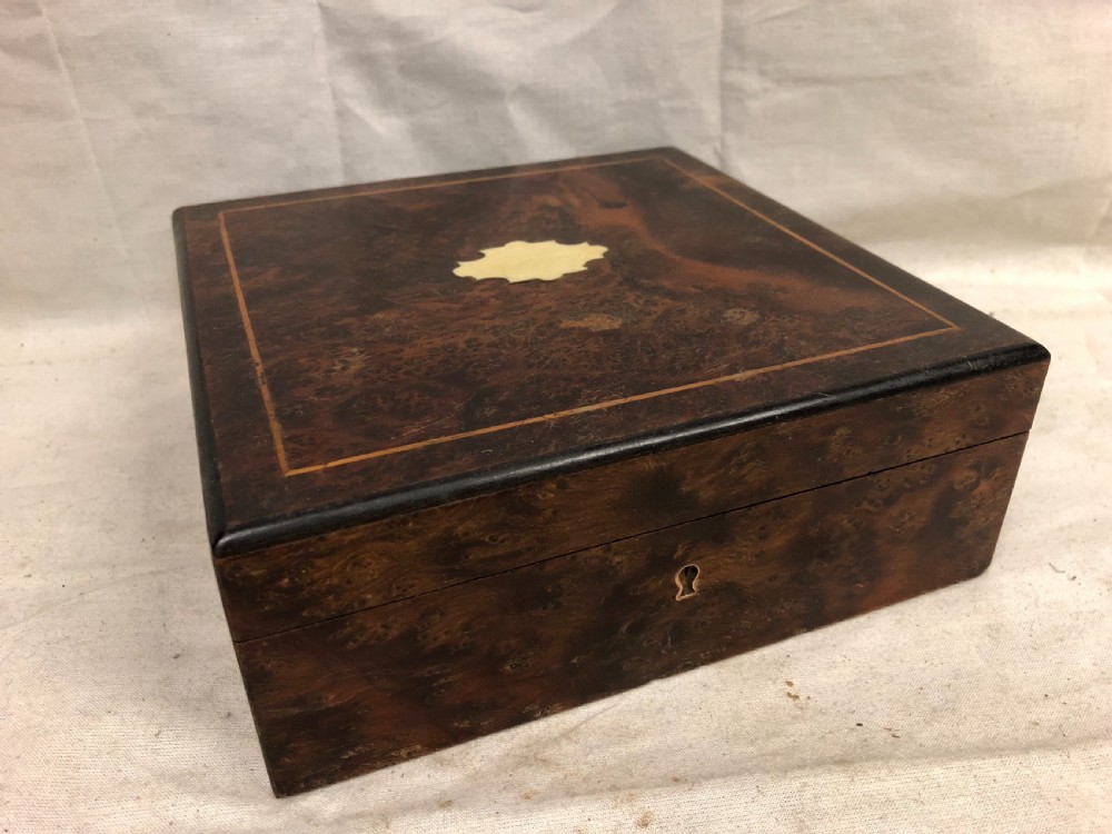 C19th small yew wood veneered jewellery box 
