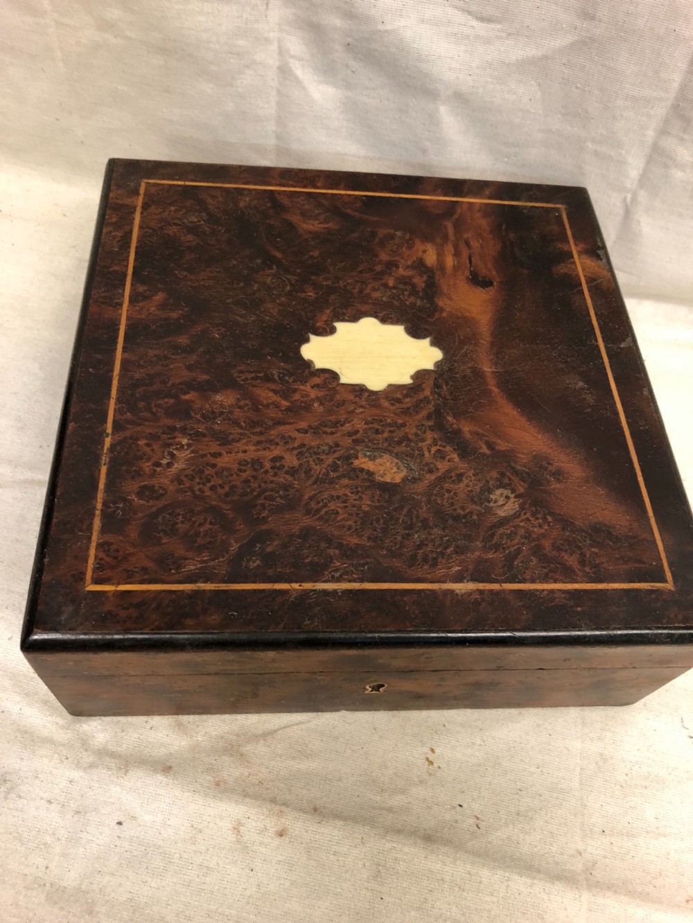 C19th small yew wood veneered jewellery box  View III