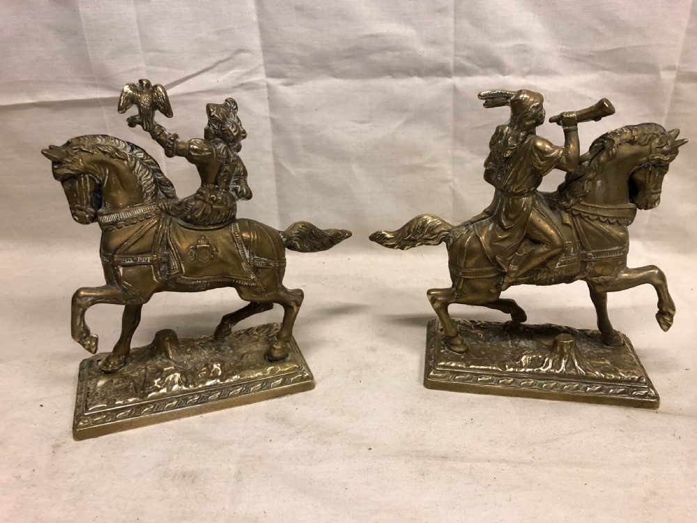Pair of brass equestrian figures  View III