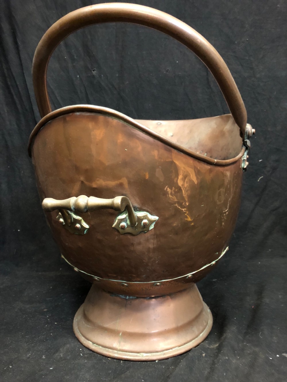 C19th copper helmet shaped coal scuttle  View II