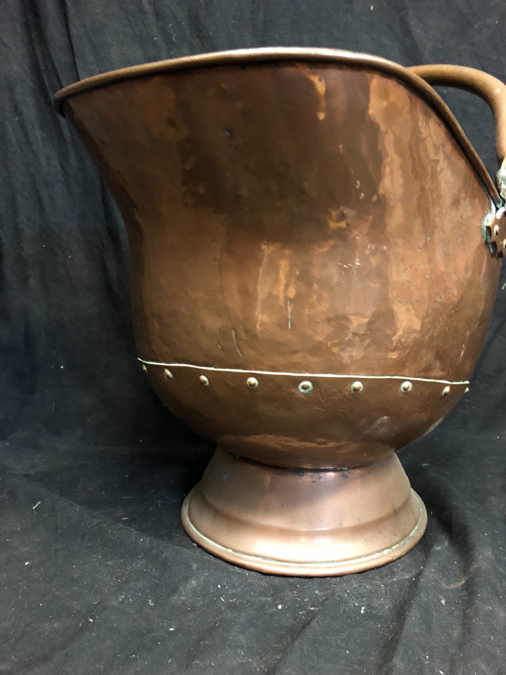 C19th copper helmet shaped coal scuttle  View III