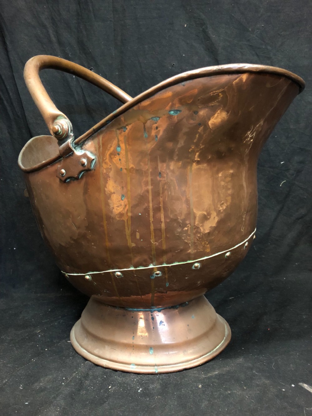 C19th copper helmet shaped coal scuttle  View IV
