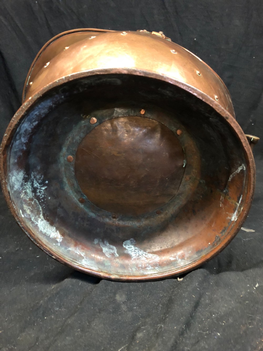 C19th copper helmet shaped coal scuttle  View V