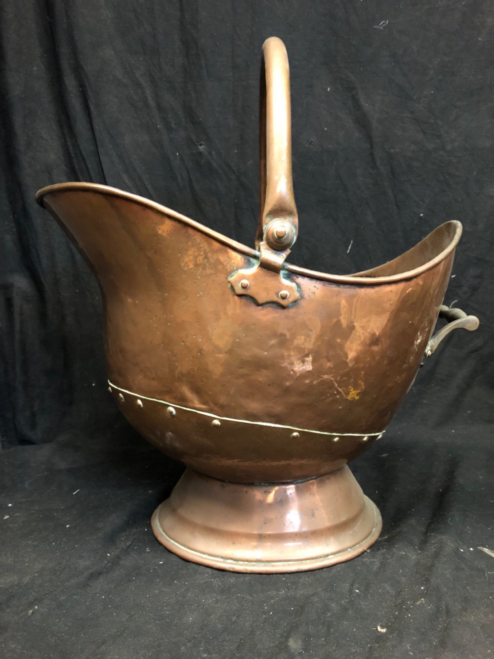 C19th copper helmet shaped coal scuttle  View VI