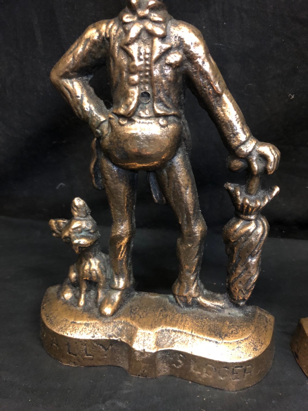 C19th pair of brass door stops ally and Mrs Sloper View III