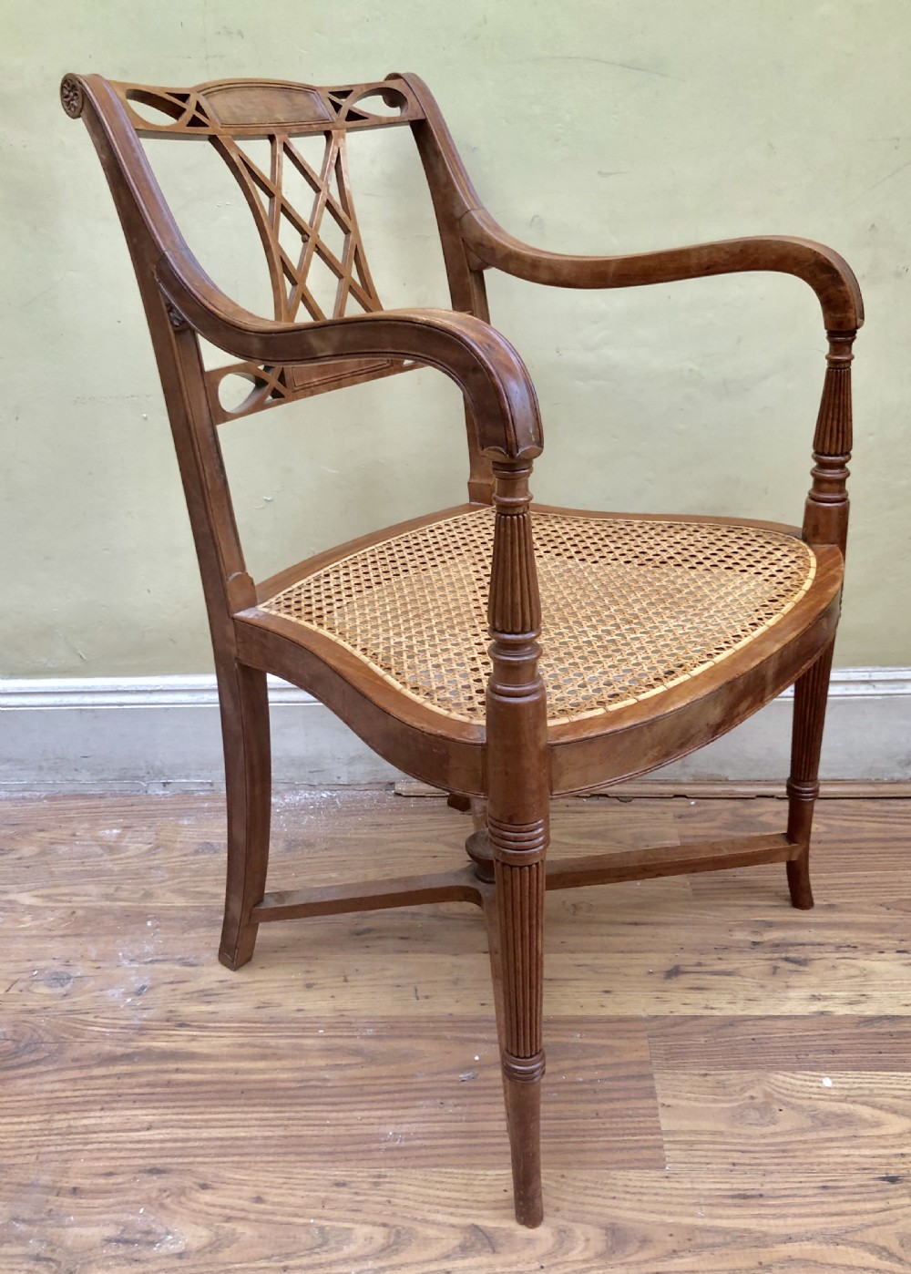 C19th satinwood armchair with caned seat View VI