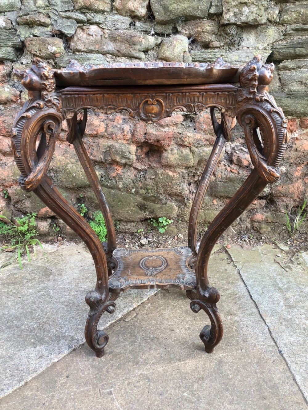 C19th walnut Italian carved side table  View II