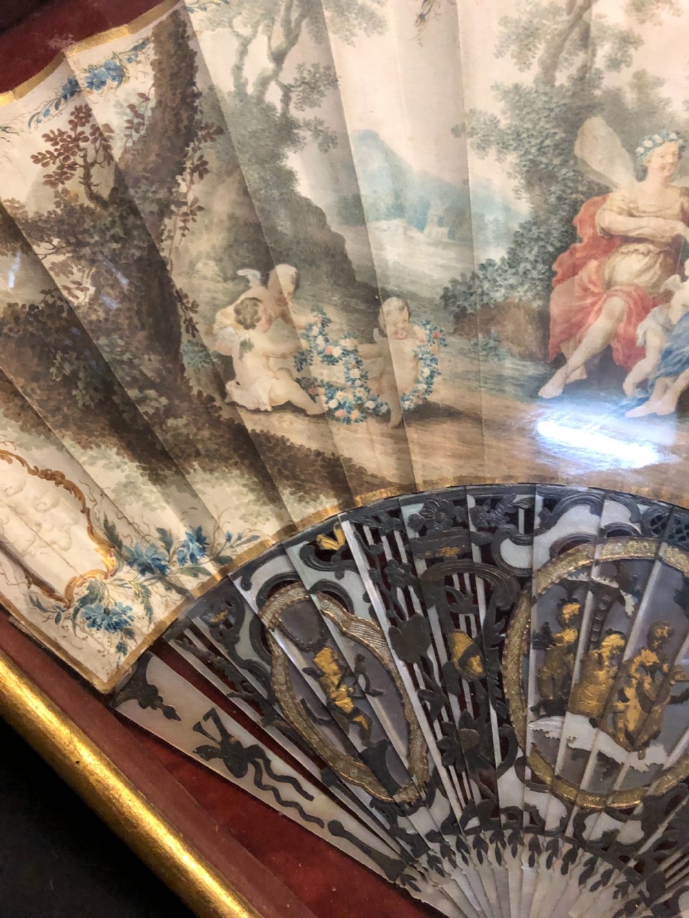 C18th painted fan in old frame  View III