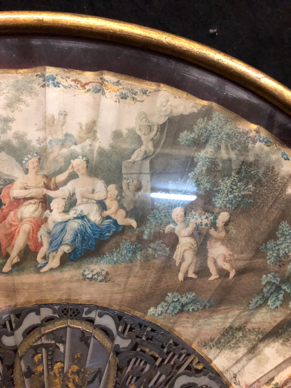C18th painted fan in old frame  View IV