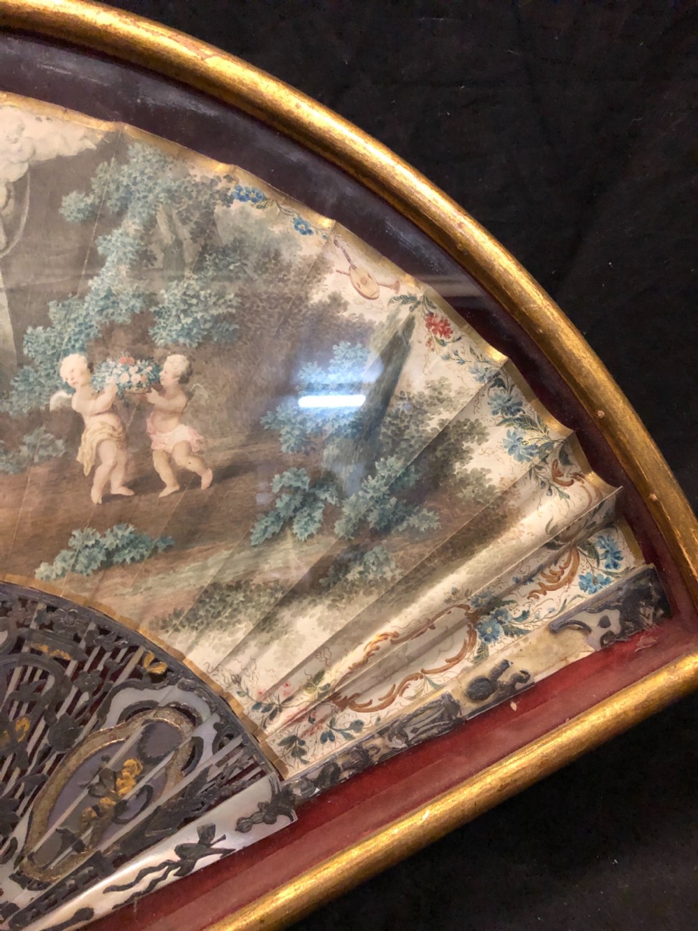 C18th painted fan in old frame  View V