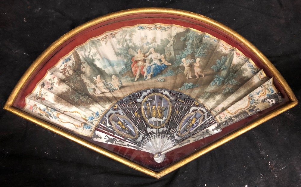 C18th painted fan in old frame  View VI