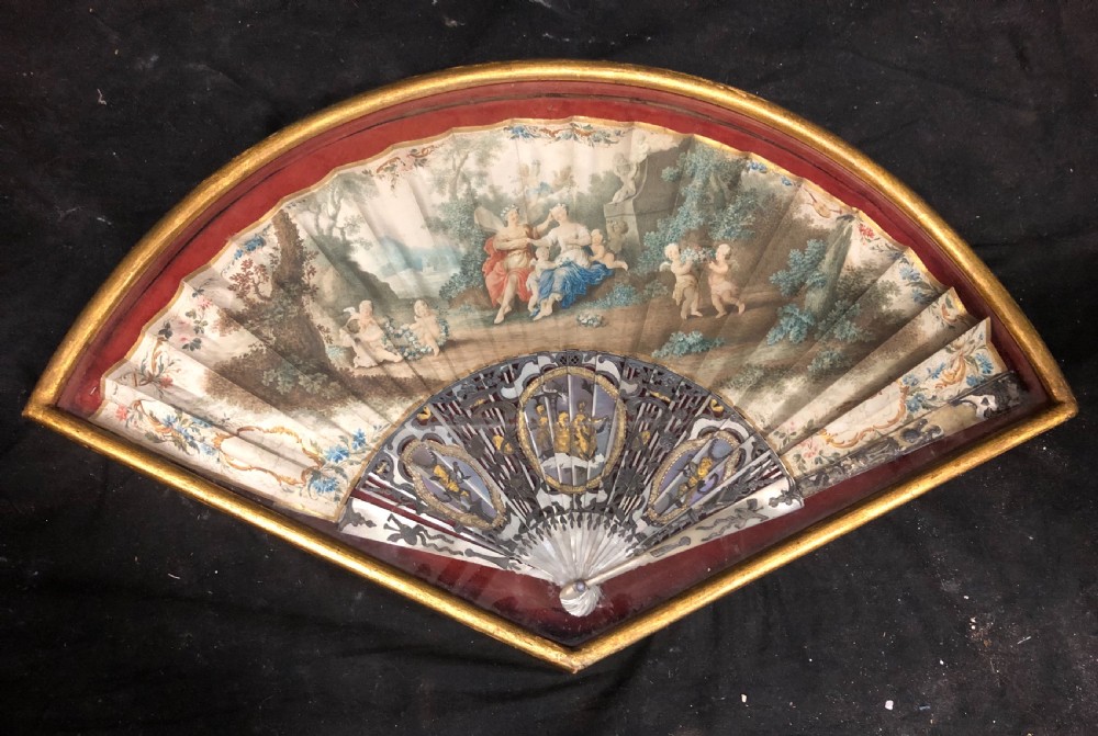 C18th painted fan in old frame  View VII
