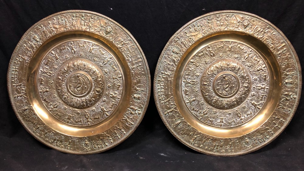 Pair of bronze chargers of the temperantia dish or the rosewater dish used as the Wimbledon woman’s tennis trophy.