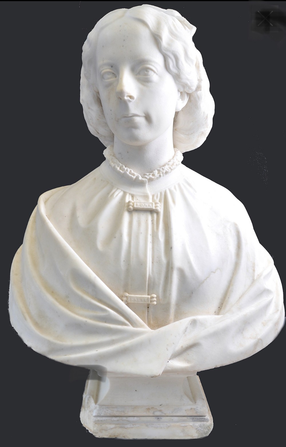 A large marble bust of Jessie White Mario ‘Hurricane Jessie ‘
