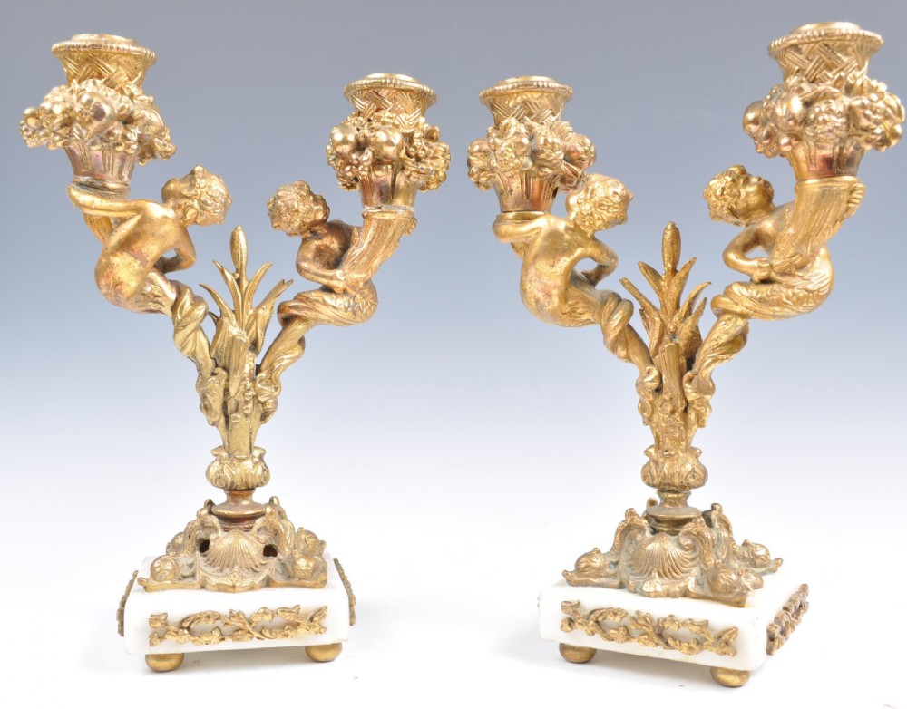 C19th gilt bronze candlesticks 