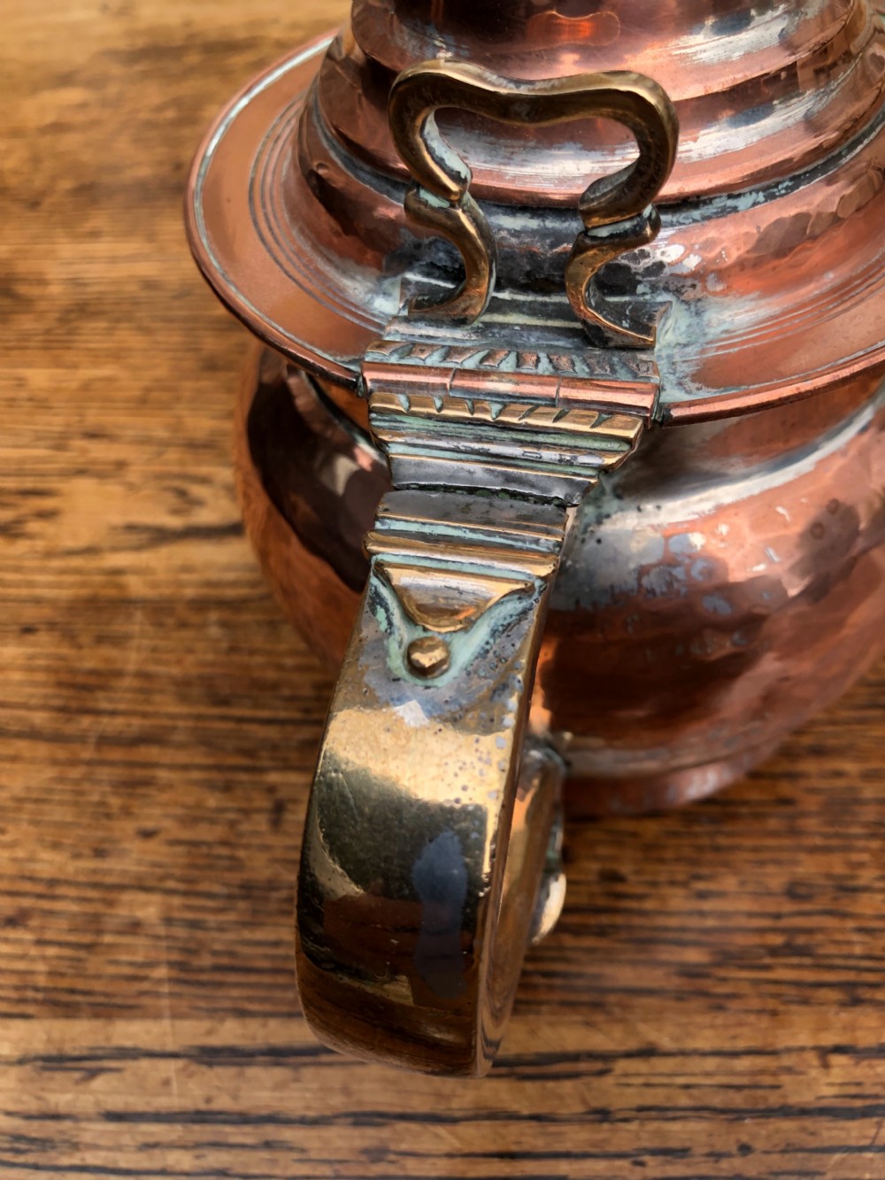 A George III copper lidded jug dated 1807 View III