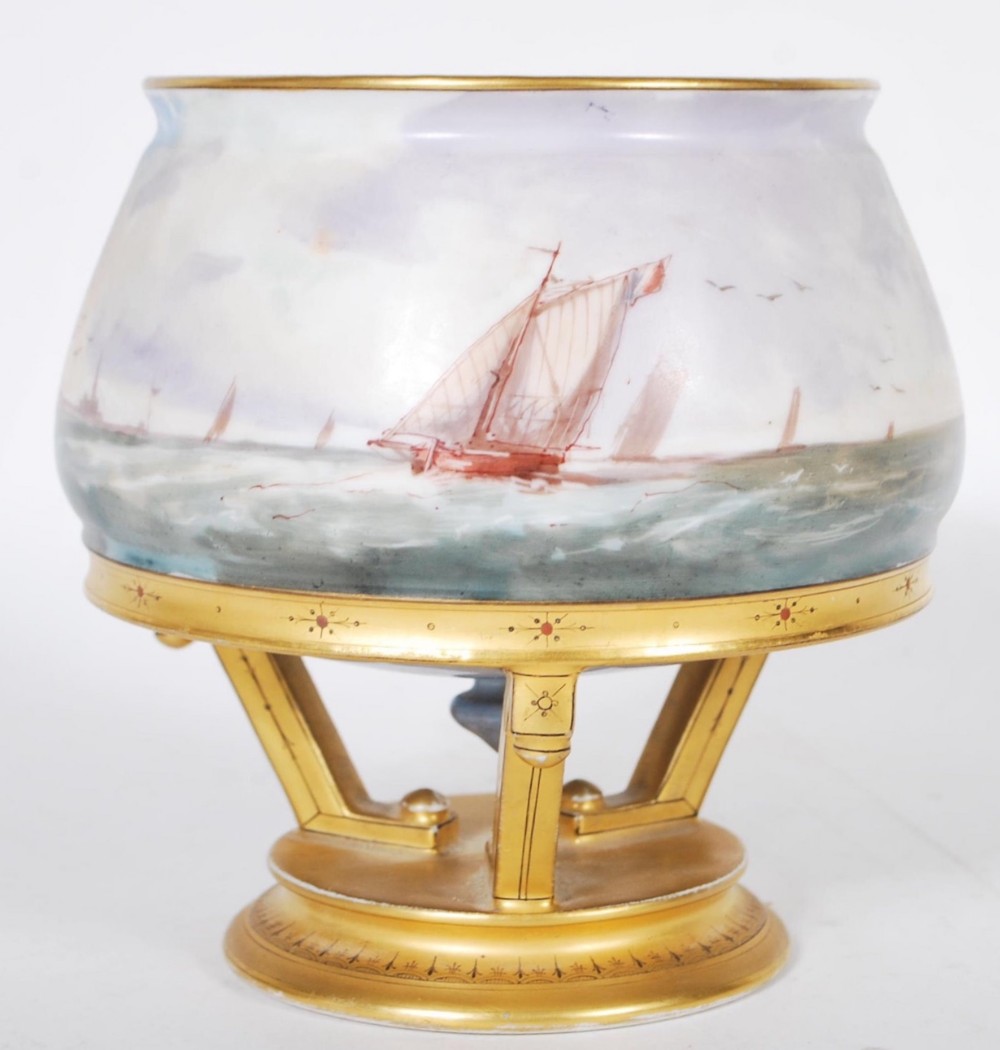 C19th Mintons footed urn painted by James Edwin Dean and designed by Christopher dresser