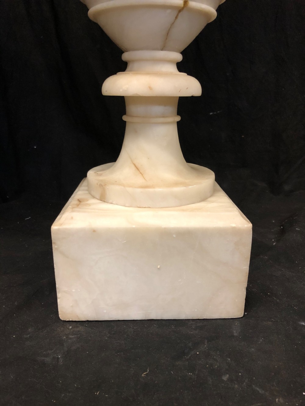 C19th large alabaster vase with carved birds  View V